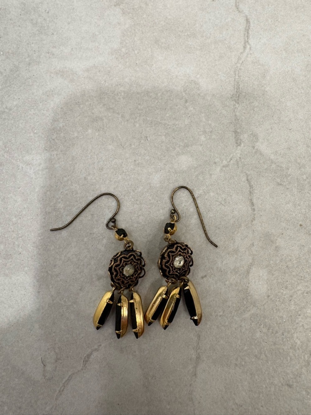 Vintage Black and Gold Tone Chandelier Earrings